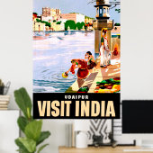 Udaipur, India. Vrouwen bij het meer. Oude reis Poster (Thuiskantoor)