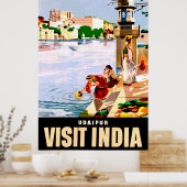 Udaipur, India. Vrouwen bij het meer. Oude reis Poster (Keuken)
