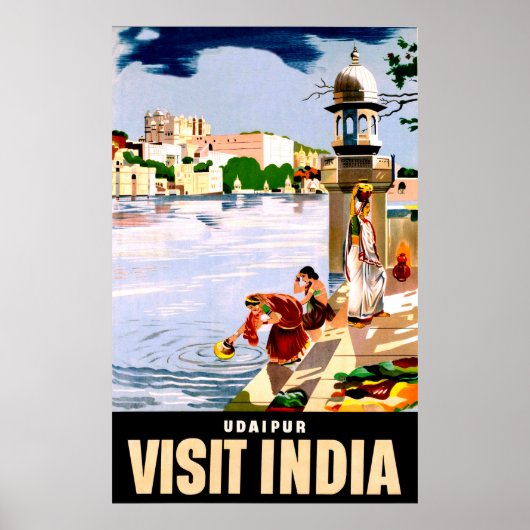 Udaipur, India. Vrouwen bij het meer. Oude reis Poster (Voorkant)