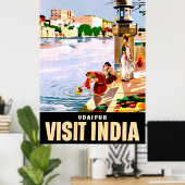 Udaipur, India. Vrouwen bij het meer. Vintage Poster (Thuiskantoor)