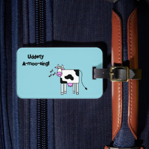 Udderly A-moo-sing Singing Koe Pun Cartoon Design Bagagelabel