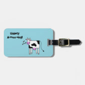 Udderly A-moo-sing Singing Koe Pun Cartoon Design Bagagelabel (Voorkant horizontaal)