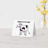 Udderly A-moo-sing Singing Koe Pun Cartoon Design Kaart (Gele Bloem)