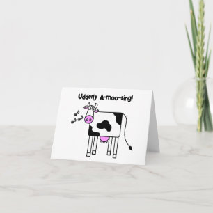 Udderly A-moo-sing Singing Koe Pun Cartoon Design Kaart