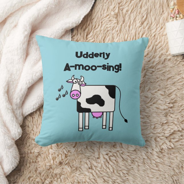 Udderly A-moo-sing Singing Koe Pun Cartoon Design Kussen (Deken)