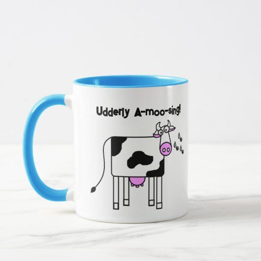 Udderly A-moo-sing Singing Koe Pun Cartoon Design Mok (Links)