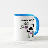 Udderly A-moo-sing Singing Koe Pun Cartoon Design Mok (Voorkant rechts)