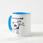 Udderly A-moo-sing Singing Koe Pun Cartoon Design Mok (Voorkant links)