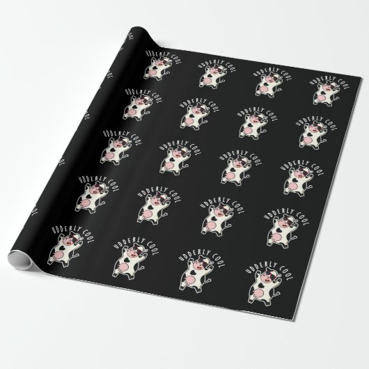 Udderly Cool Funny Koe Pun Dark BG Cadeaupapier (Uitgerold)