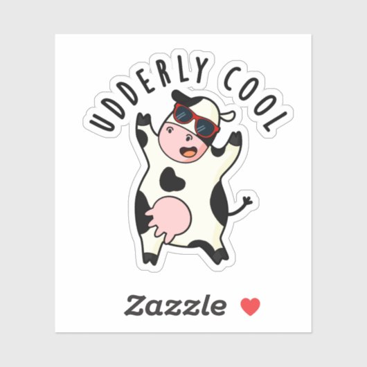 Udderly Cool Funny Koe Pun Sticker (Vel)