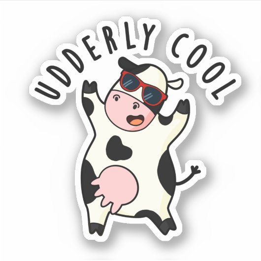 Udderly Cool Funny Koe Pun Sticker (Voorkant)