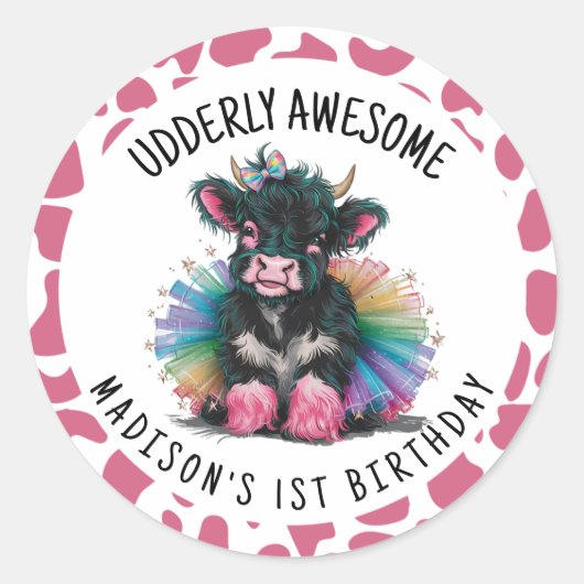 Udderly Geweldige Tutu Highland Koe Print Ronde Sticker (Voorkant)