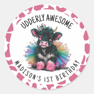Udderly Geweldige Tutu Highland Koe Print Ronde Sticker