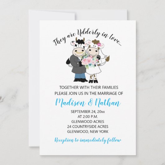 Udderly in Love Koe Couple Bride and Groom Wedding Kaart (Voorkant)