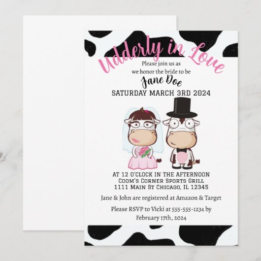 Udderly in Love Shower Kaart (Voorkant / Achterkant)