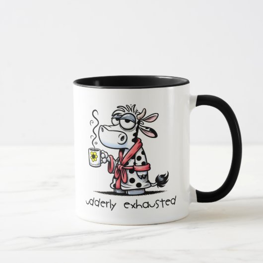 Udderly uitgeputte Koe in een mantel Drink koffie Mok (Rechts)