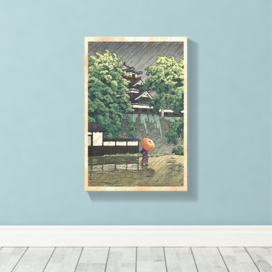 Udo Tower, Kumamoto Castle in rain Kawase Hasui Canvas Afdruk (Insitu (Houten vloer))