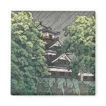 Udo Tower, Kumamoto Castle in rain Kawase Hasui