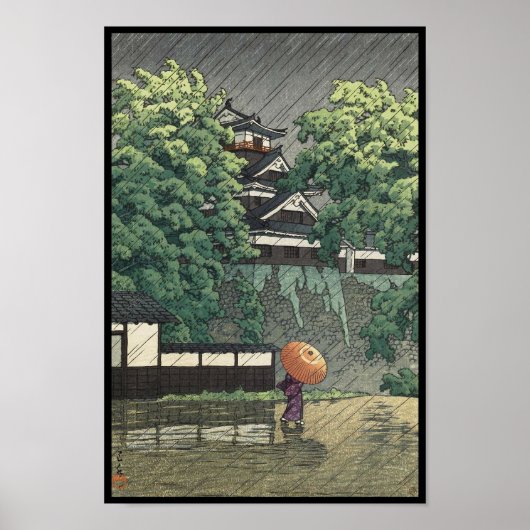 Udo Tower, Kumamoto Castle in rain Kawase Hasui Poster (Voorkant)