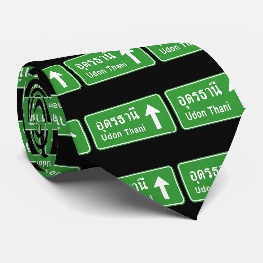 Udon Thani Ahead ⚠ Thai Highway Traffic Sign ⚠ Stropdas (Opgerold)