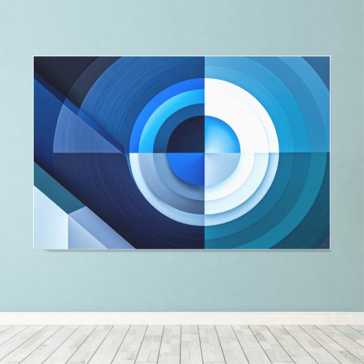 uego de Formas - Arte Abstracto en Azul Canvas Afdruk (Insitu (Houten vloer))