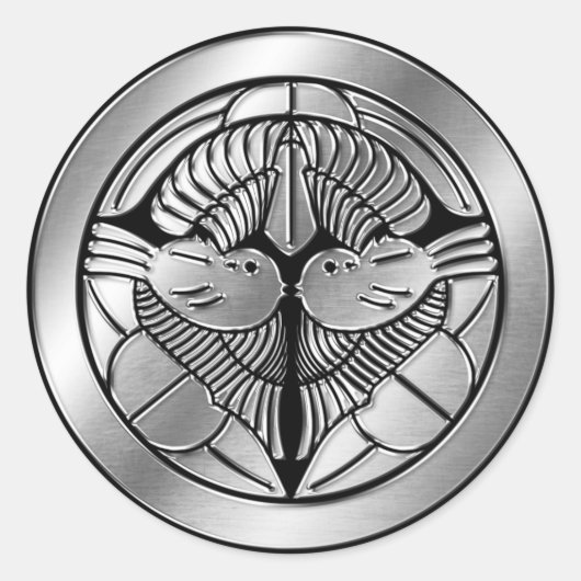 Uesugi Clan Kamon Silver Chrome Ronde Sticker (Voorkant)