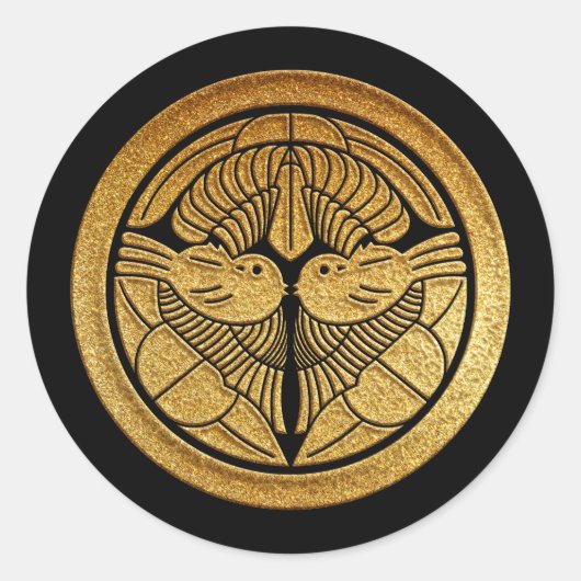 Uesugi Kamon Uesugi Sasa in Gold Ronde Sticker (Voorkant)