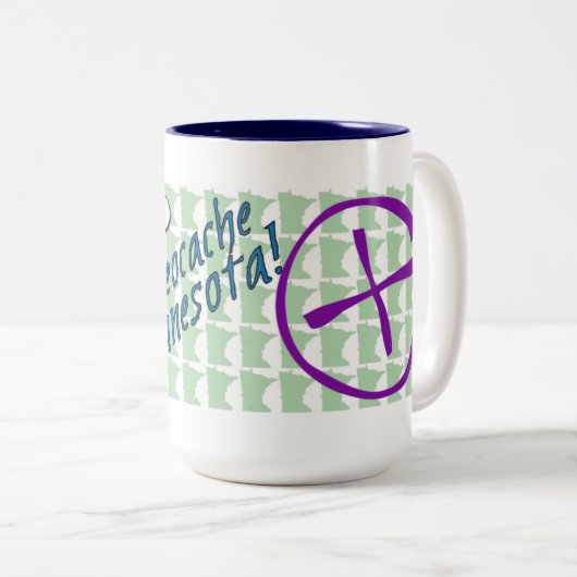 Uff da. Geocache Minnesota Two-Tone Mok (Voorkant rechts)