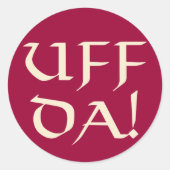 Uff Da. Ronde Sticker (Voorkant)