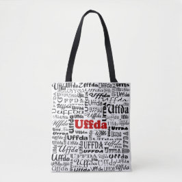 Uffda Grappige Noorse expressie Rood & Zwart Tekst Tote Bag