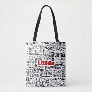 Uffda Grappige Noorse expressie Rood & Zwart Tekst Tote Bag