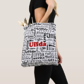 Uffda Grappige Noorse expressie Rood & Zwart Tekst Tote Bag (Dichtbij)