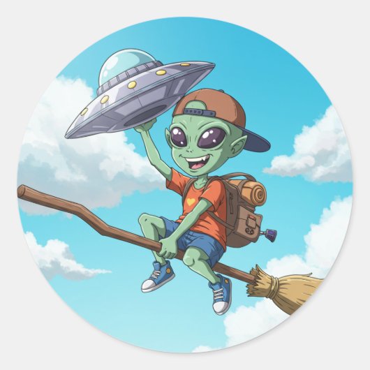 UFOを配達する宇宙人　-Alien delivering UFO- Ronde Sticker (Voorkant)