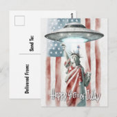 UFO 4 juli Vrijheidsbeeld Grappige Kunst Briefkaart (Voorkant / Achterkant)