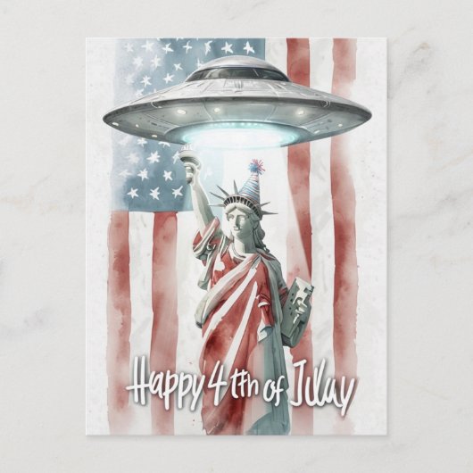 UFO 4 juli Vrijheidsbeeld Grappige Kunst Briefkaart (Voorkant)