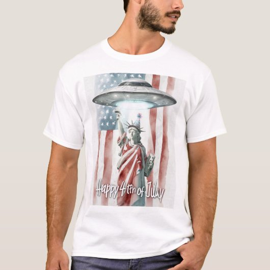 UFO 4 juli Vrijheidsbeeld Grappige Kunst T-shirt (Voorkant)