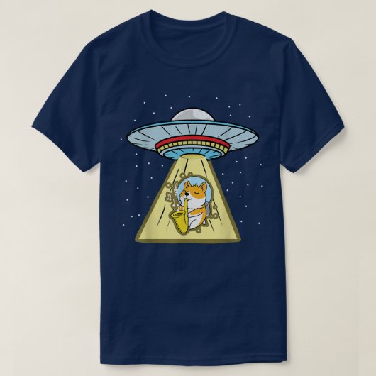 Ufo Abduction Corgi Astronaut Saxophone T-Shirt (Design voorkant)