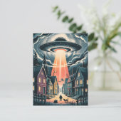 UFO Abduction Night Street Illustration Briefkaart (Staand voorkant)