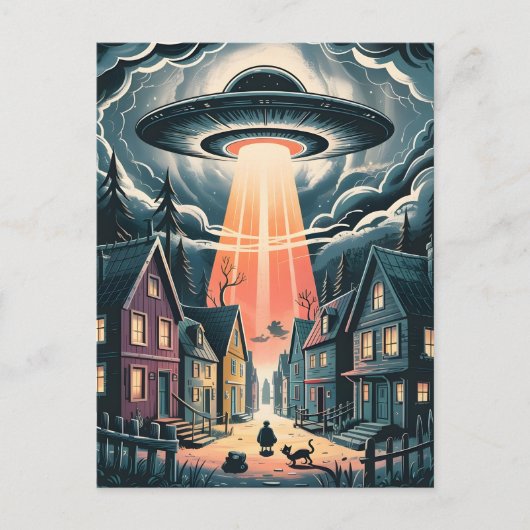 UFO Abduction Night Street Illustration Briefkaart (Voorkant)