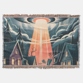 UFO Abduction Night Street Illustration Deken