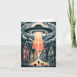 UFO Abduction Night Street Illustration Feestdagen Kaart