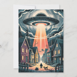 UFO Abduction Night Street Illustration Feestdagenkaart