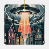 UFO Abduction Night Street Illustration Keramisch Ornament (Achterkant)