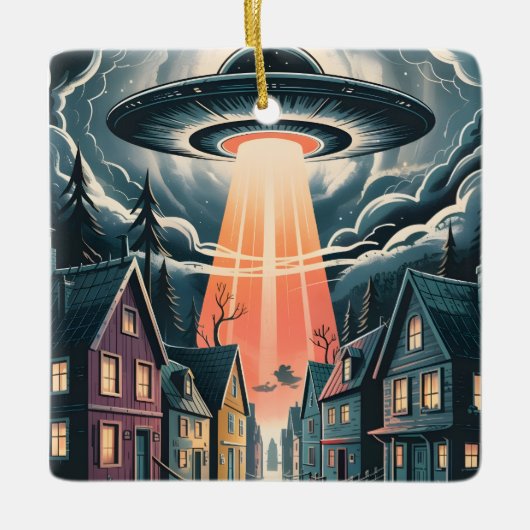 UFO Abduction Night Street Illustration Keramisch Ornament (Voorkant)