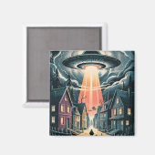 UFO Abduction Night Street Illustration Magneet (Voorkant / Achterkant)