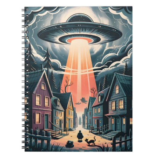 UFO Abduction Night Street Illustration Notitieboek (Voorkant)