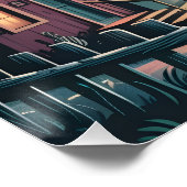 UFO Abduction Night Street Illustration Perfect Poster (Hoek)