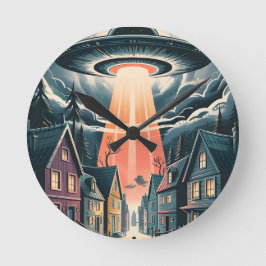 UFO Abduction Night Street Illustration Ronde Klok