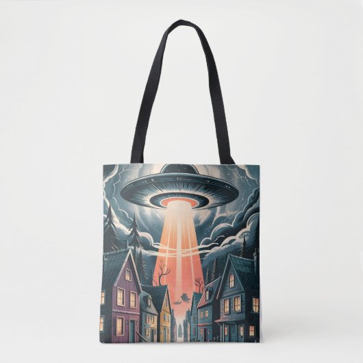 UFO Abduction Night Street Illustration Tote Bag (Voorkant)