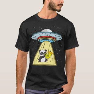 Ufo Abduction Panda die de Franse horn speelt T-shirt